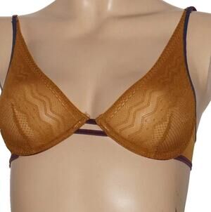 Free People Women's Rise Over Mesh Y2K‎ Underwire Plunge Bra Gold 34D A009410
